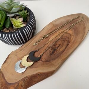 Lucky Brand Bib Necklace Womens Multi Crescent Moon Mixed Metal Boho OS